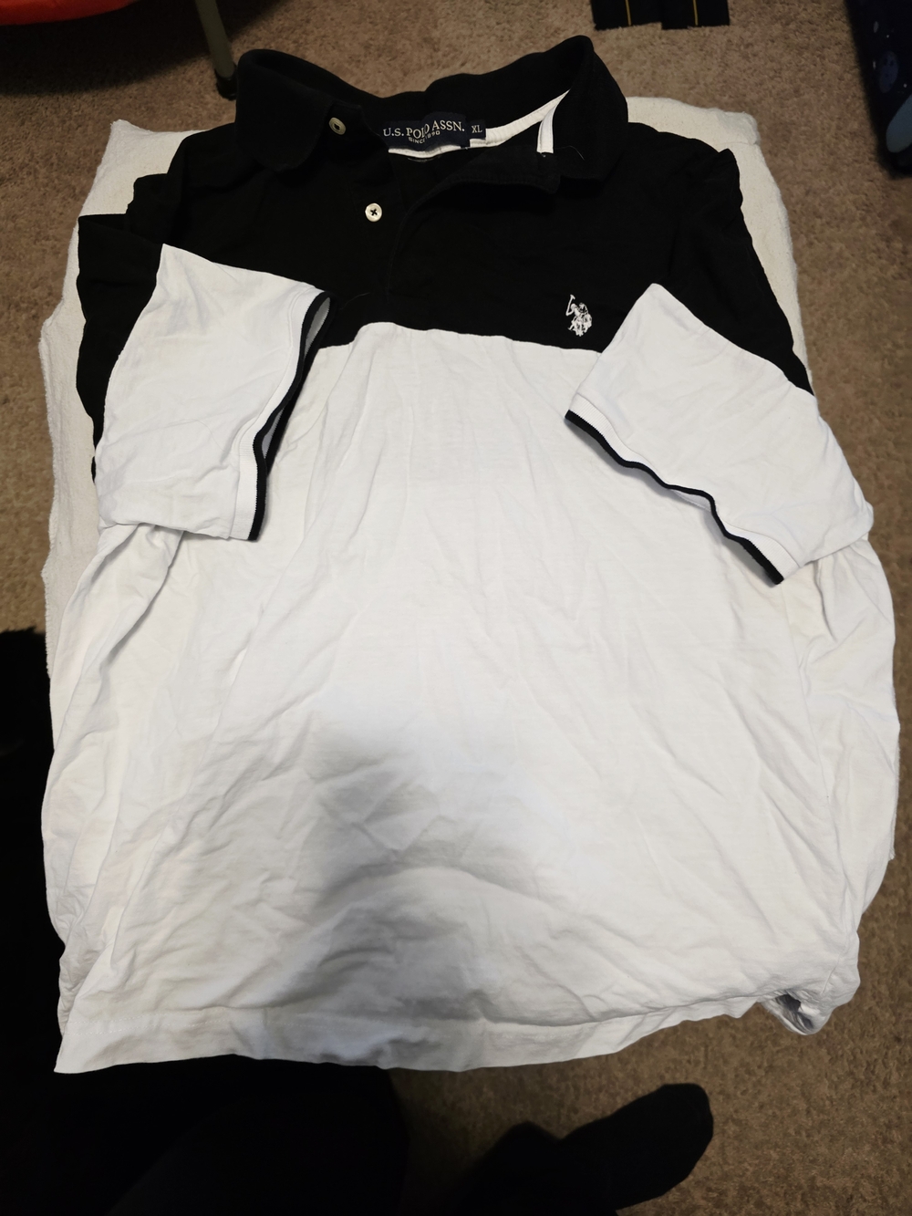 U.S. Polo Assn. Black and White Two-Tone Polo Shirt